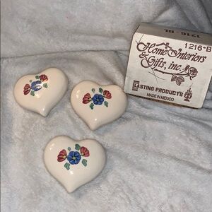 Vintage Home Interiors 3 Ceramic Hearts w/flowers